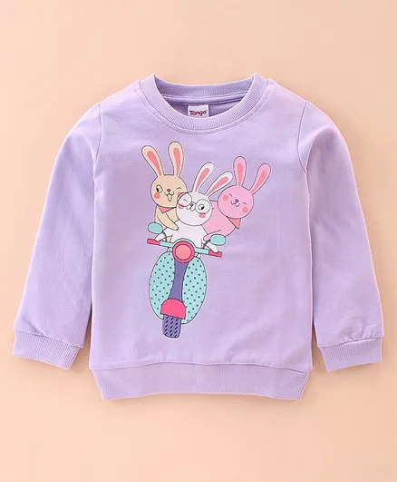 Tango Cotton Looper Tops Full Sleeves Top Bunny Print - Purple