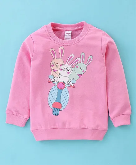 Tango Cotton Looper Tops Full Sleeves Top Bunny Print - Pink
