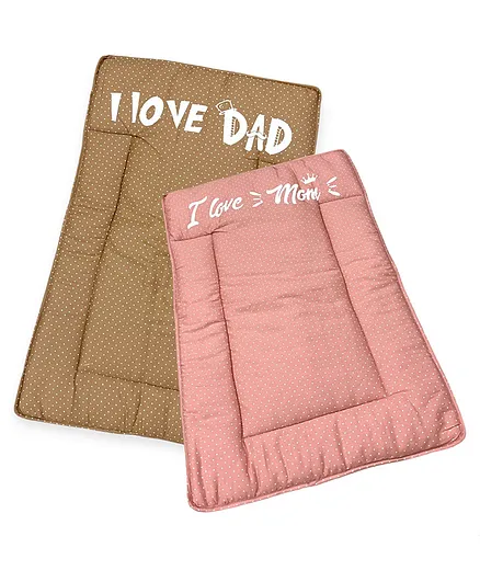 Carerio Baby Sleeping Soft Cotton Bedding Printed I love Mom and Dad Pack of 2 - Brown & Pink