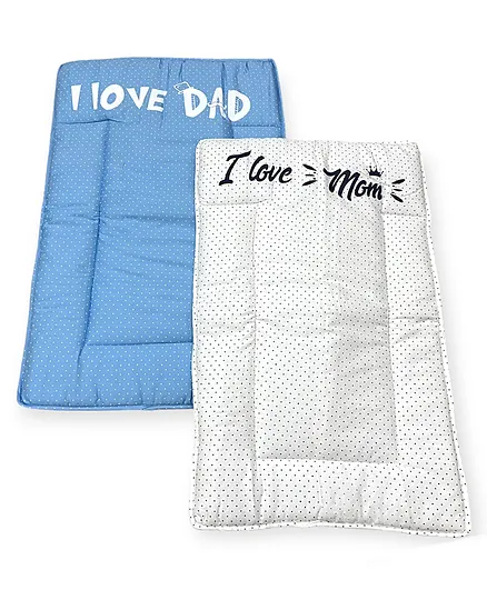 Carerio Baby Sleeping Soft Cotton Bedding Printed I love Mom and Dad Pack of 2 - Blue & White