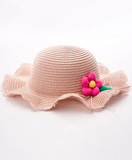 Babyhug Straw Hat Flower Design  Pink - Diameter 18 cm