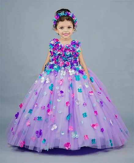 Li&Li BOUTIQUE Sleeveless All Over Flower Applique Fit & Flare Dress - Lavender & Bright Multi Colours