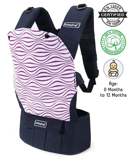 Babyhug On The Go 2 In 1 Baby Carrier With Removable Cotton Head Cover  Navy Blue Pink (Hood Print May Vary)