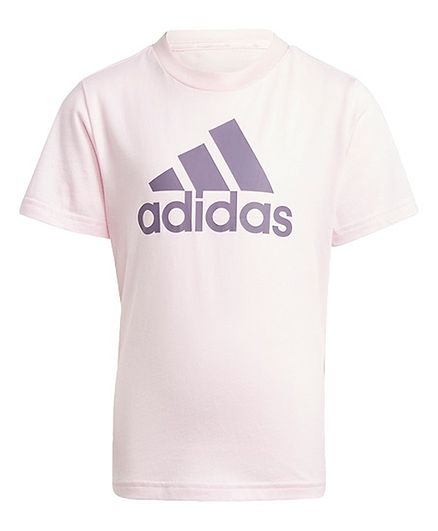 Adidas Kids Cotton Knit Half Sleeves BL CO T-Shirt Logo Printed - Pink