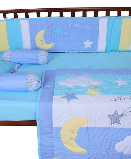 Blooming Buds Lullaby Printed Cot Bedding Set 6 Pieces - Blue