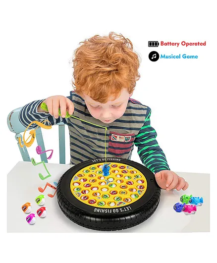 Sanjary Fishing Game Toy Set with Rotating Board  with Music On Off Switch for Quiet Play- Colour May Vary