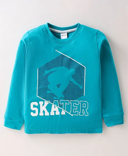 Taeko Cotton Jersey  Knit Full Sleeves   Skater Print T-Shirts - Green