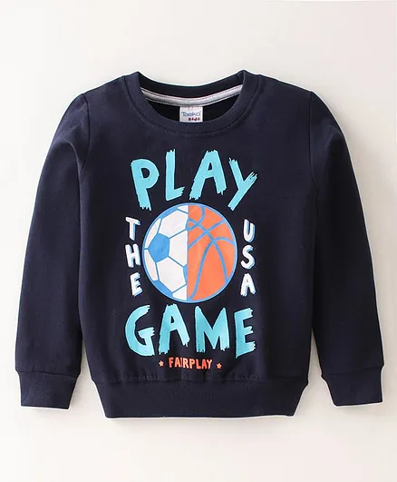 Taeko Cotton Jersey Full Sleeves T-Shirt Text Printed - Navy Blue