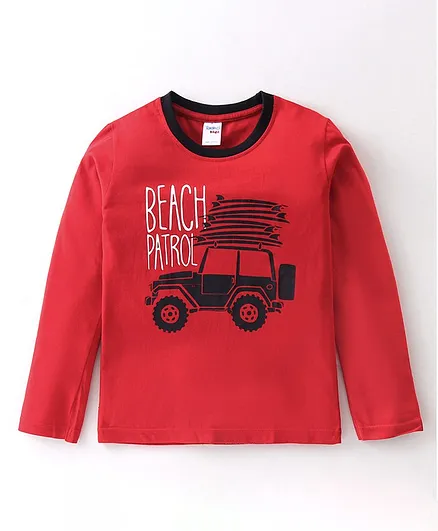 Taeko Cotton Jersey Full Sleeves T-Shirt Supreme Jeep Printed - Red