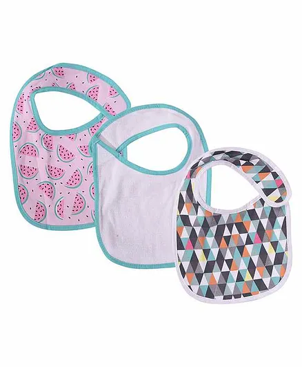 Mom's Home Organic Cotton Super Soft Bibs Pink And Green - Pack Of 3