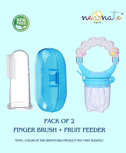 NeonateCare Baby Soft Bristles Finger Toothbrush Having Tongue Cleaner Back With Silicone Baby Food/ Fruit Vegetable Feeder Baby Teether Baby Musical Rattle Soother Teething Toy For Toddlers Infants Babies Blue & Green