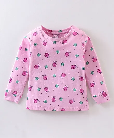 Tango Cotton Jersey Full Sleeves Top With Ladybug Print - Pink