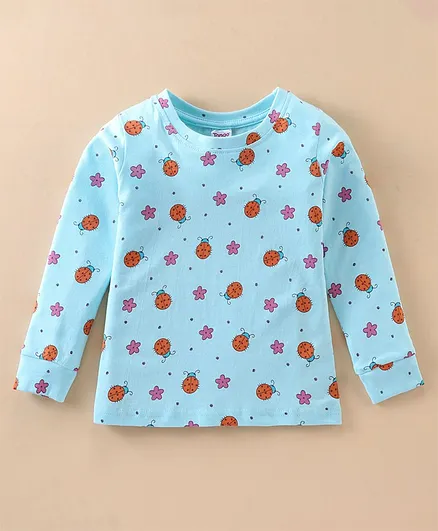 Tango Cotton Jersey Full Sleeves Top With Ladybug Print - Blue