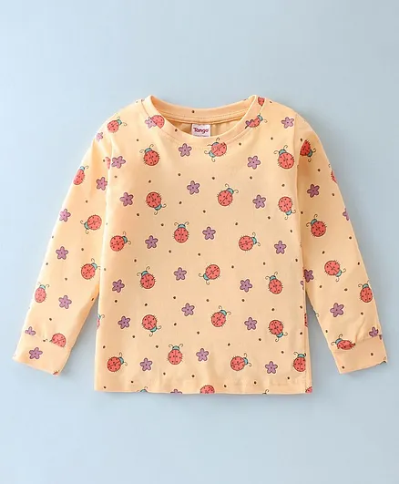 Tango Cotton Jersey Full Sleeves Top with Ladybug Print - Beige