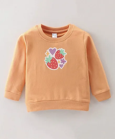Tango Cotton Looper Knit Full Sleeves Top Strawberry Print - Orange