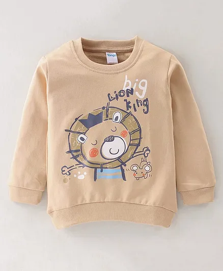 Tango Cotton Looper Knit Full Sleeves T-Shirt Lion Print- Beige