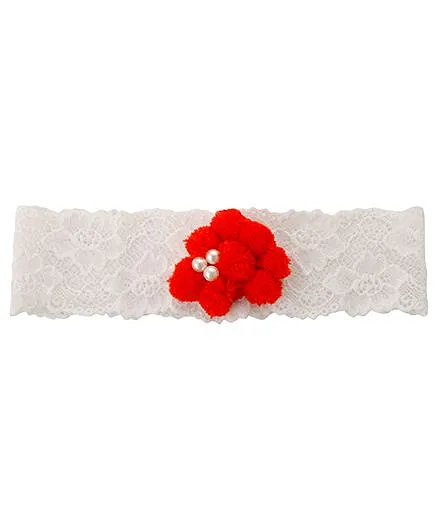 Funkrafts Pom Pom Stretchable Headband - Red & White