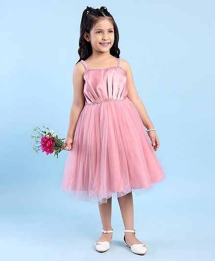 Mark & Mia Sleeveless Partywear Frock with Solid Colour - Pink