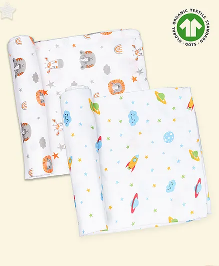 Kidbea Muslin Swaddles For Baby Pack of 2 - Multicolor