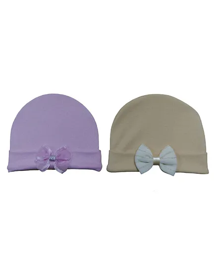 BABY Charm Pack Of 2 Bow Applique Cap - Purple  Grey