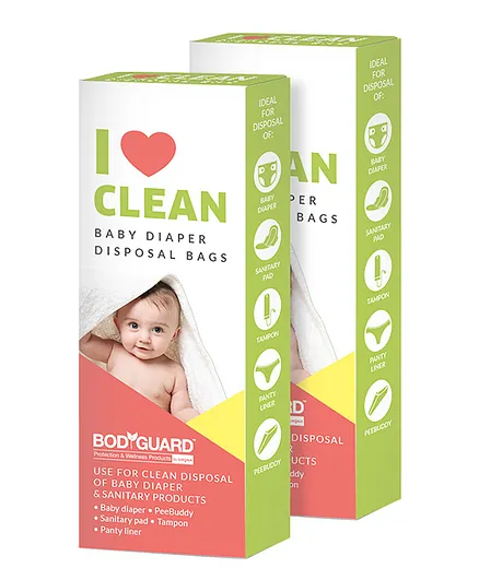 BodyGuard I Love Clean Baby Diaper Disposal Bags - 30 Bags (2 Pack - 15 Bags Each)