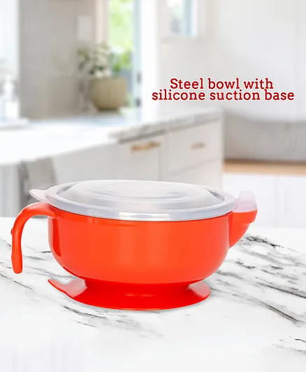 Mee Mee Stay Warm Baby Steel Bowl with Suction Base - Red