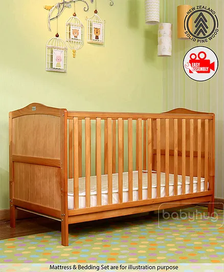 Babyhug Merlino 2 in 1 Wooden Cot Cum Junior Bed with Height Adjustable & Plug and Play Assembly - Antique