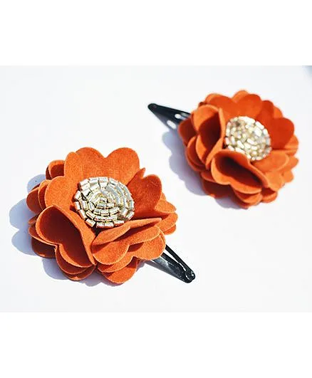 Little Tresses Scalloped Flower Snap Clip Set Of 2 - Orange
