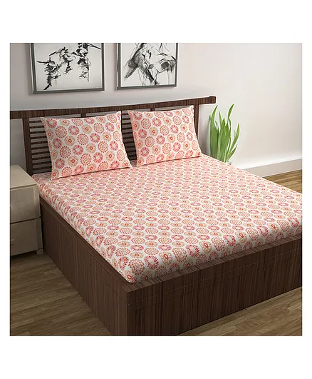 Divine Casa Prism Single Bed 100% Cotton 144 TC Single Bedsheet and Pillow Cover - Peach