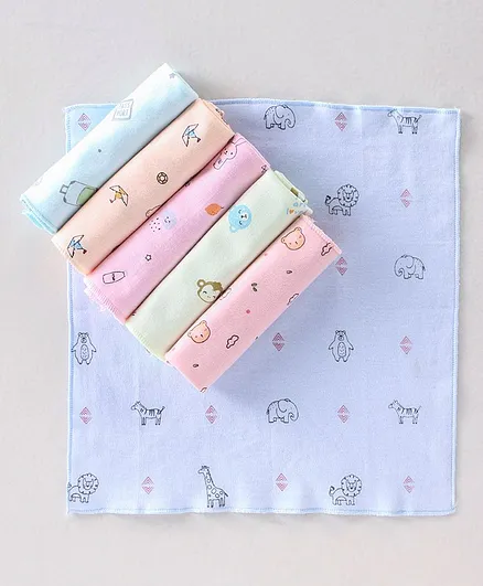 Simply Interlock Hand & Face Towels  Elephant Print Pack of 6 L 25 x B 25 cm- Multicolor