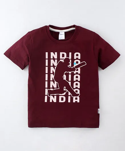 Taeko Single Jersey Knit Half Sleeves T-Shirt Player Print - Maroon