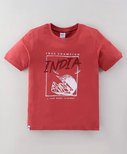 Taeko Single Jersey Full Sleeves T-Shirt Text Printed - Red