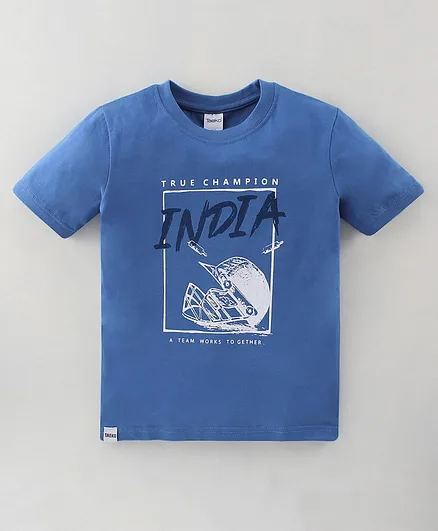 Taeko Single Jersey Half Sleeves T-Shirt Text Printed - Blue