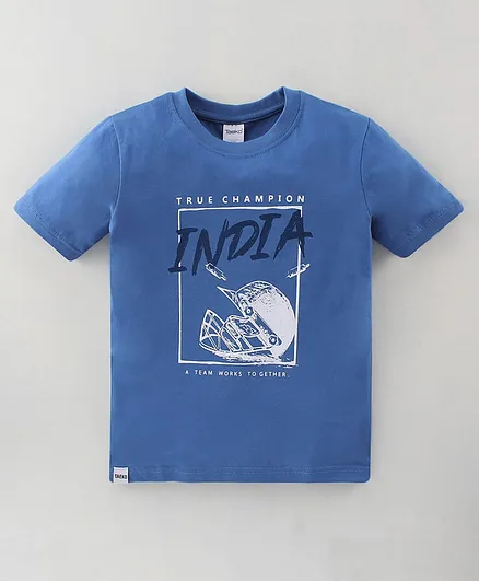 Taeko Single Jersey Half Sleeves T-Shirt Text Printed - Blue