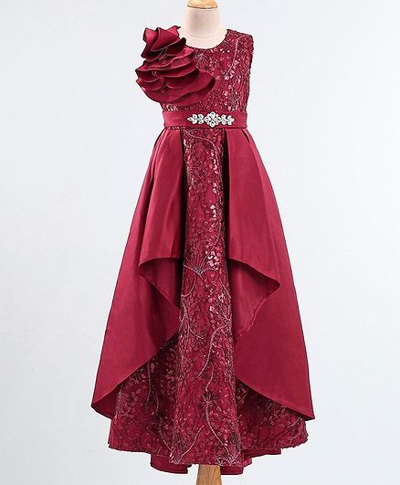 Mark & Mia Full Length Sleeveless Frock Floral Embellished - Maroon