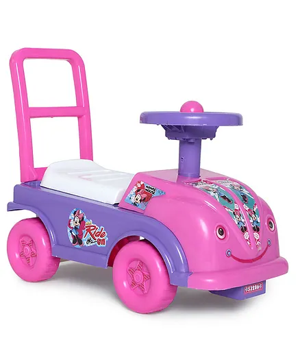 Minni Mouse Manual Push Ride On Car For Kids With Storage Space & High Backrest - Pink & Purple