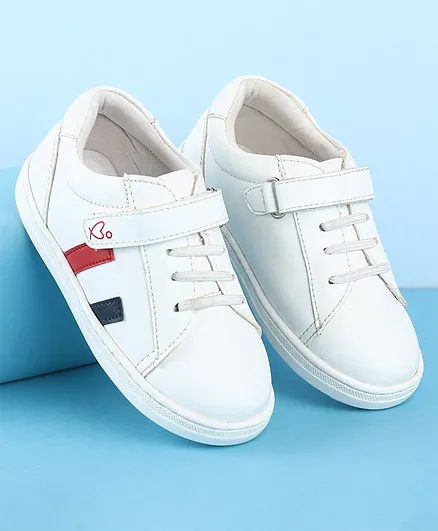 Babyoye Casual Shoes with Velcro Closure & Side Strip- White