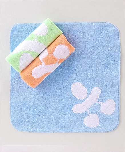 Child World Cotton Terry Hand & Face Towel Doll Print Pack of 3 L 26.6 x B 26.6 cm - Blue Green & Peach