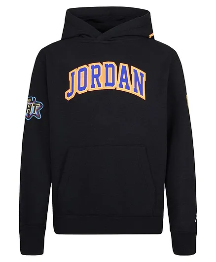Jordan Full Sleeves Placement Brand Name Printed JP Pullover Hoodie - Black
