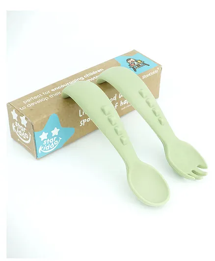 Starkiddo Baby Silicone Soft Spoon and Fork Set - Green