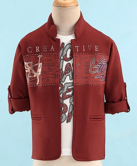 Dapper Dudes Full Sleeves Foil Printed Blazer With Work Hard Dream Big Text Printed Tee - Brown