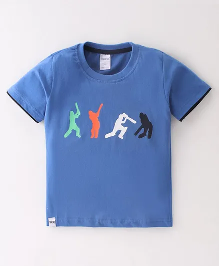 Taeko Single Jersey Knit Half Sleeves T-Shirt Player Print - Blue