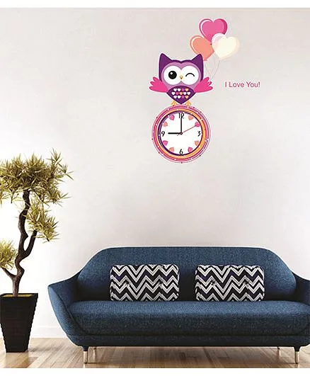 Syga Owl Wall Clock Sticker - Multi Color