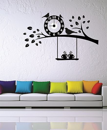 syga tree and bird clock design wall sticker black online in india