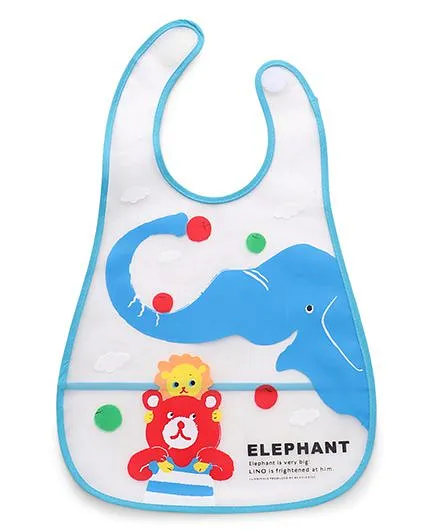 Babyhug Waterproof Plastic Crumb Catcher Bib Elephant Print - Blue