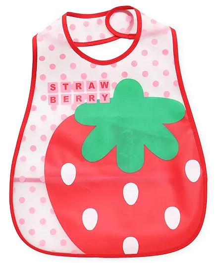 Babyhug Bib Waterproof Strawberry Print - White Red