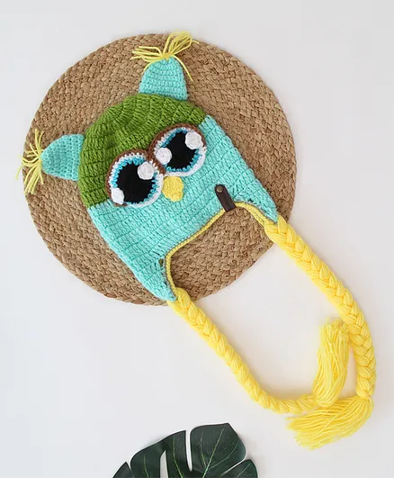Woonie Crochet Bird Eyes Detailed  Cap -  Green