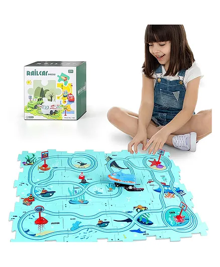 Happy Hues Puzzle Racer Kids Car Track Set Ocean Jigsaw Puzzles