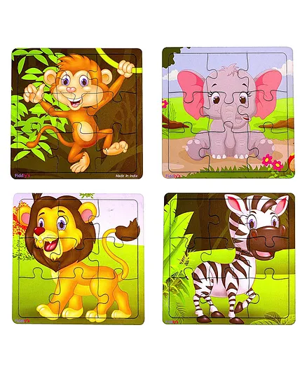 Fiddly's Wood Jigsaw Puzzles for Kids And Children 9 Pieces Animal Pack of 4