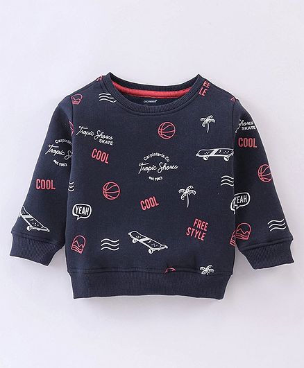 CUCUMBER Fleece Full Sleeves Skates Printed Sweatshirt - Navy Blue